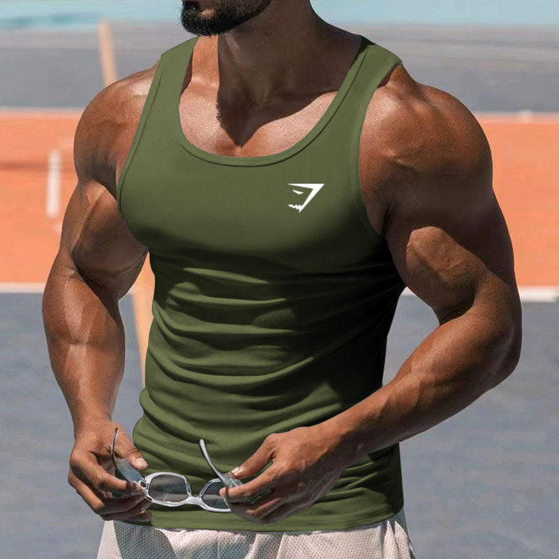 2025 European and American Summer Fitness Exercise Training Tank Top for Men, Amazon Solid Color Men's Wear, Thin I-shaped Tank Top for Men