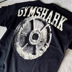 Gymshark muscle shark American trend fitness sports loose print men's short sleeved t-shirt