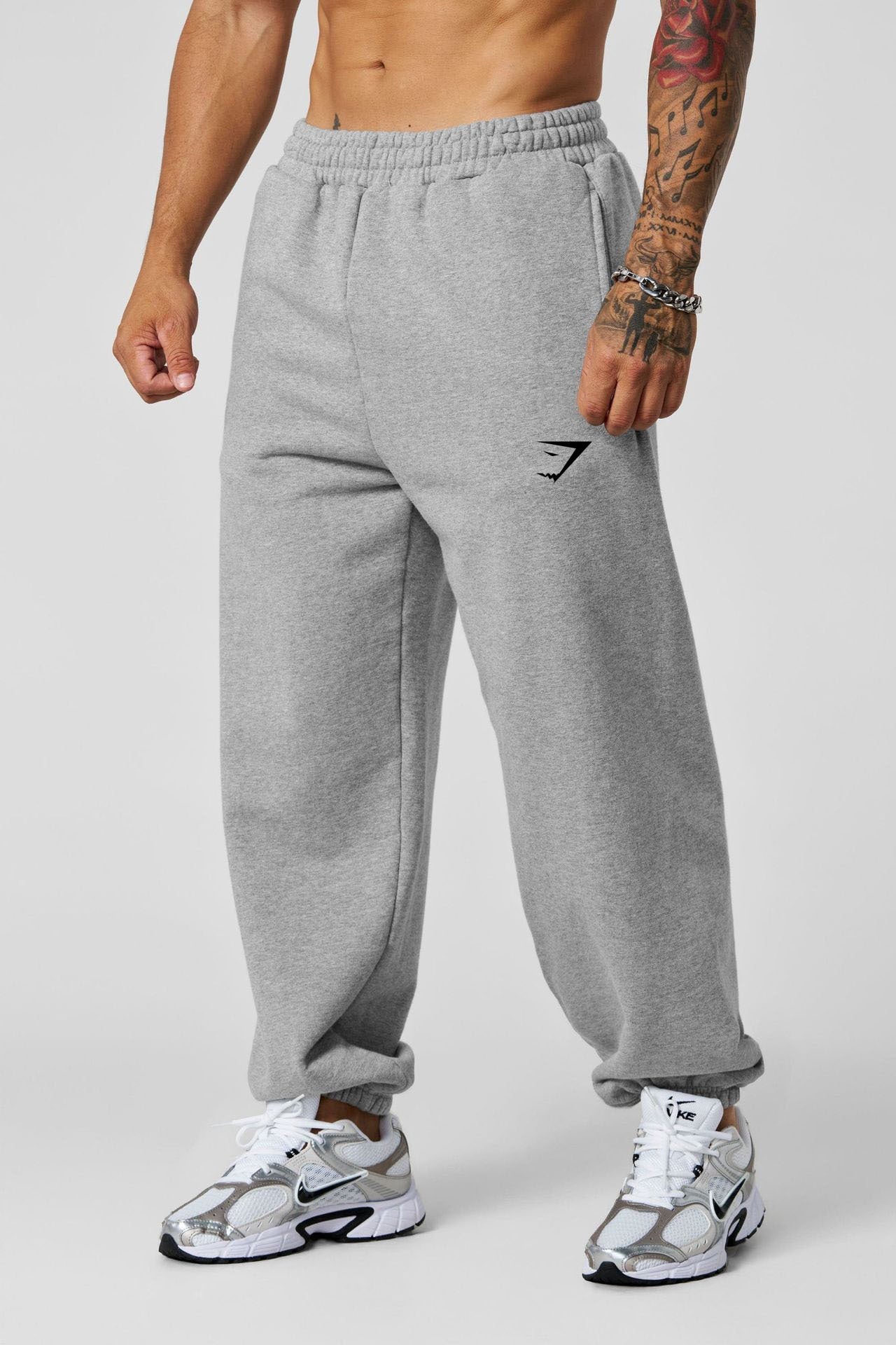 GYMSHARK men's sports pants, muscle exercise fitness jogging pants, cotton ankle tied mid waist casual pants, straight leg