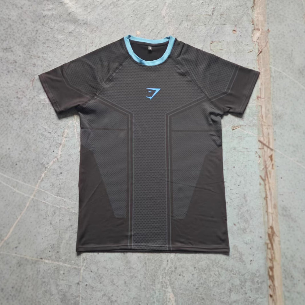 Gymshark summer men's slim fit short sleeved sports slim fit casual plus size short sleeved casual elastic top shark