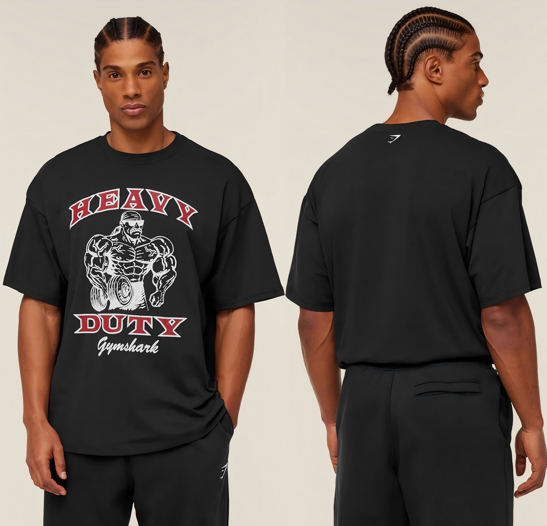 Cotton breathable fitness short sleeved heavyweight loose T-shirt Gymshark style sports casual top muscle shark